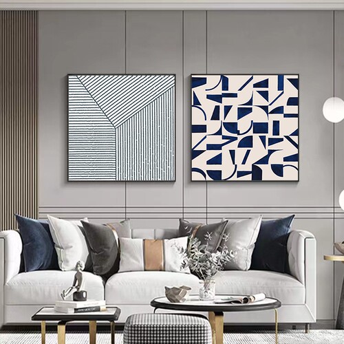 客厅沙发背景墙挂画黑白灰抽象入户玄关现代装饰画餐厅床头墙