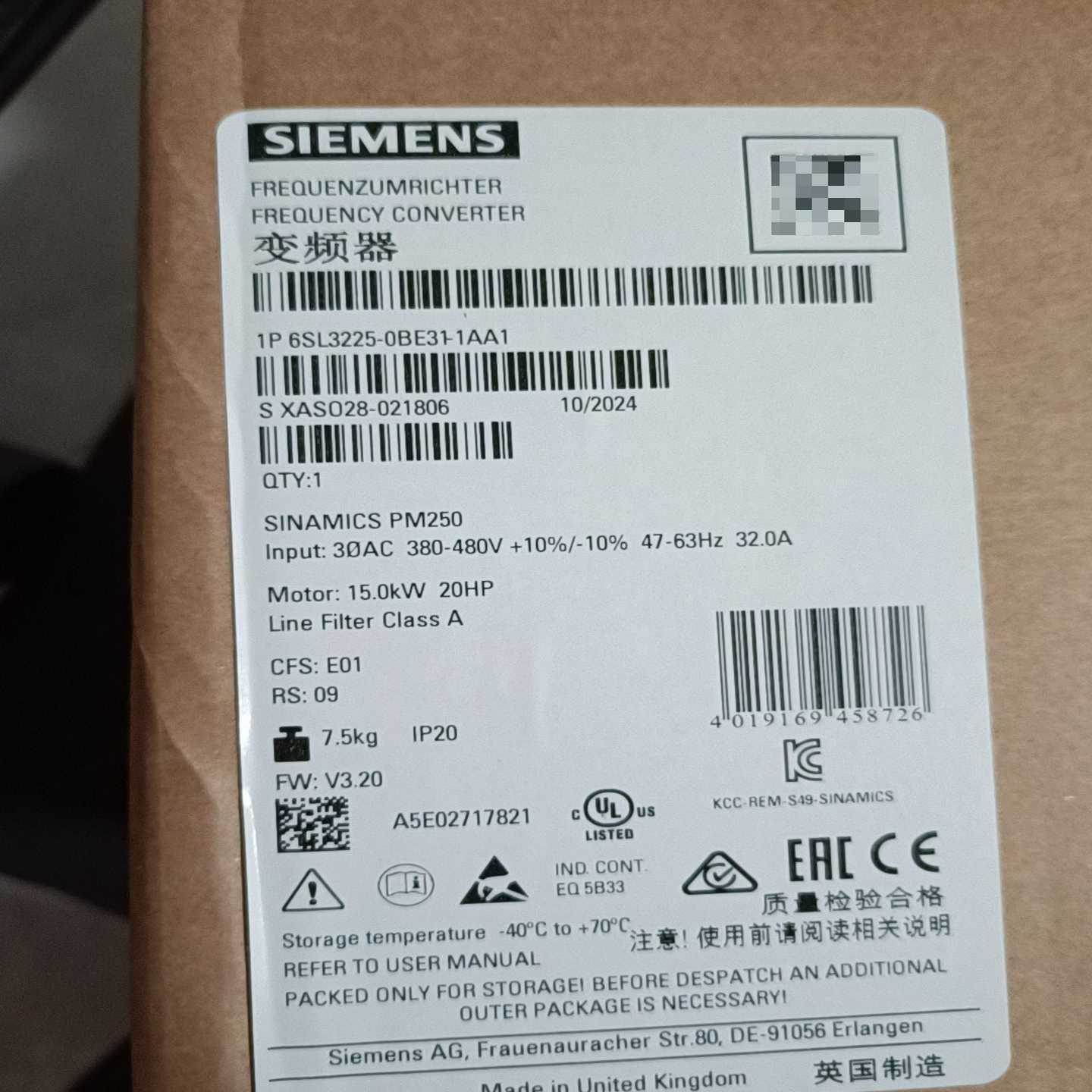 6SL3225-0BE33-7AA0保内，1台询价
