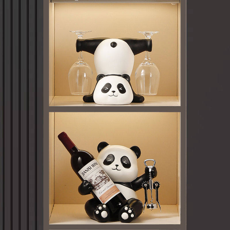 熊猫红酒架摆件酒柜组合轻奢客厅餐边柜书架装饰酒托杯架乔迁
