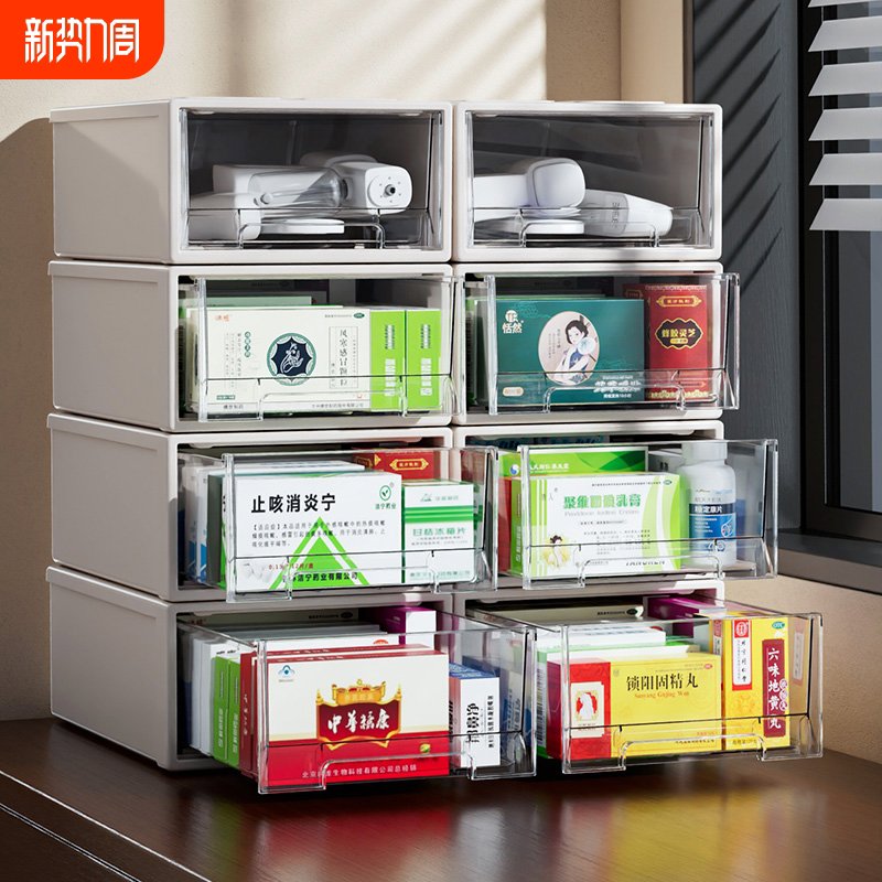 多层透明药箱抽屉式大容量家用医药箱急救药收纳盒子分类小药箱