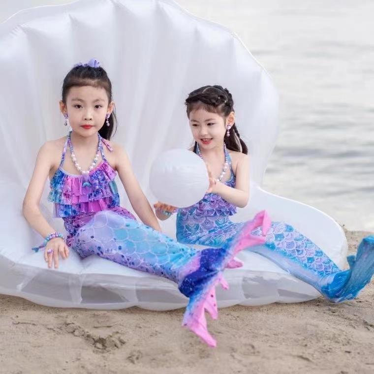 网红充气贝壳浮排可折叠懒人沙发加厚水上漂浮垫浮床坐骑生日拍照