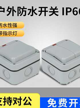 KAKN防水盒户内外双开开关室外花园浴室工地单双控带指示灯明