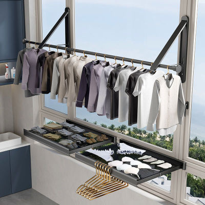 封窗阳台隐形断桥铝窗户折叠晾衣架壁挂式飘窗伸缩晾晒网晒鞋