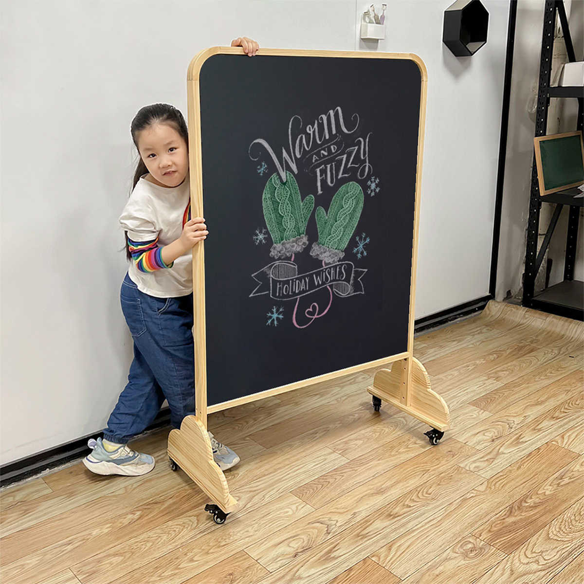 原创设计幼儿园黑板白板画板立式移动支架木框儿童家用涂鸦教