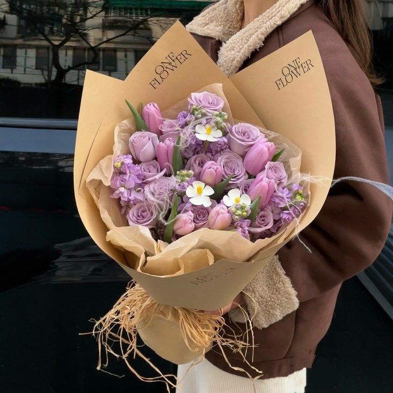 杭州鲜花速递同城海洋之歌紫玫瑰混搭花束生日订花店当日配送上门