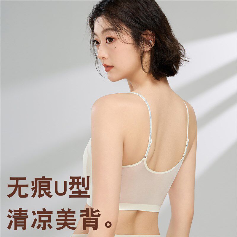 粉底液束胸内衣女无痕隐形大胸显小裹胸美背防凸点吊带细肩带文胸
