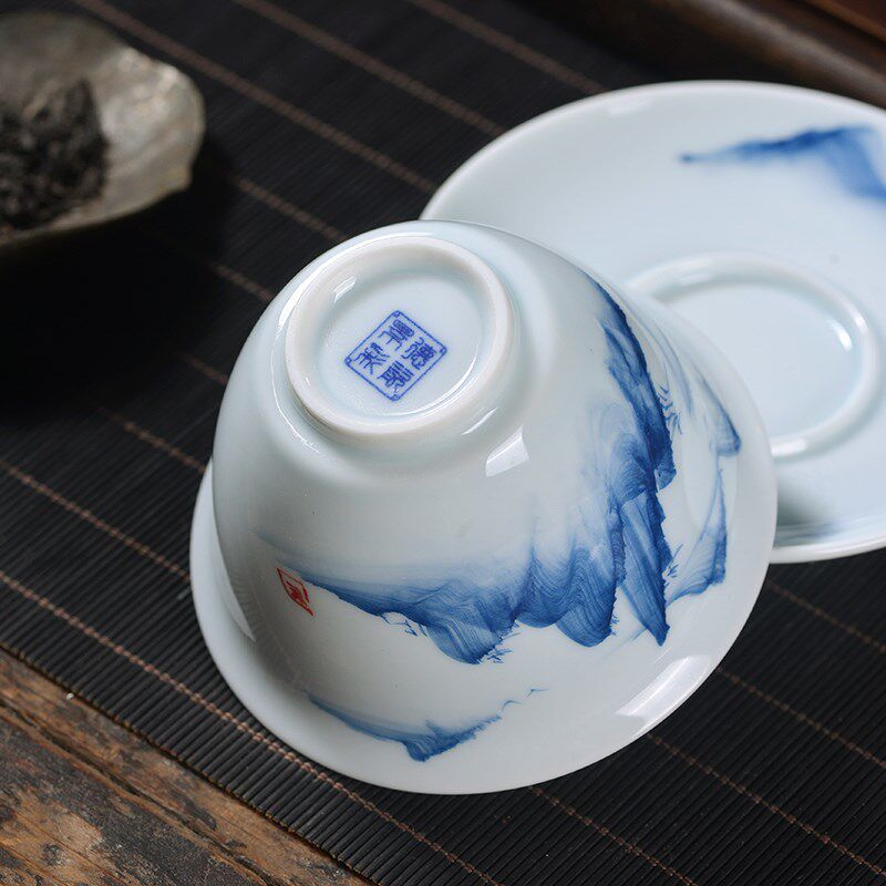 景德镇手绘青花瓷功夫茶具套装家用办公陶瓷泡茶壶茶杯盖碗送礼盒