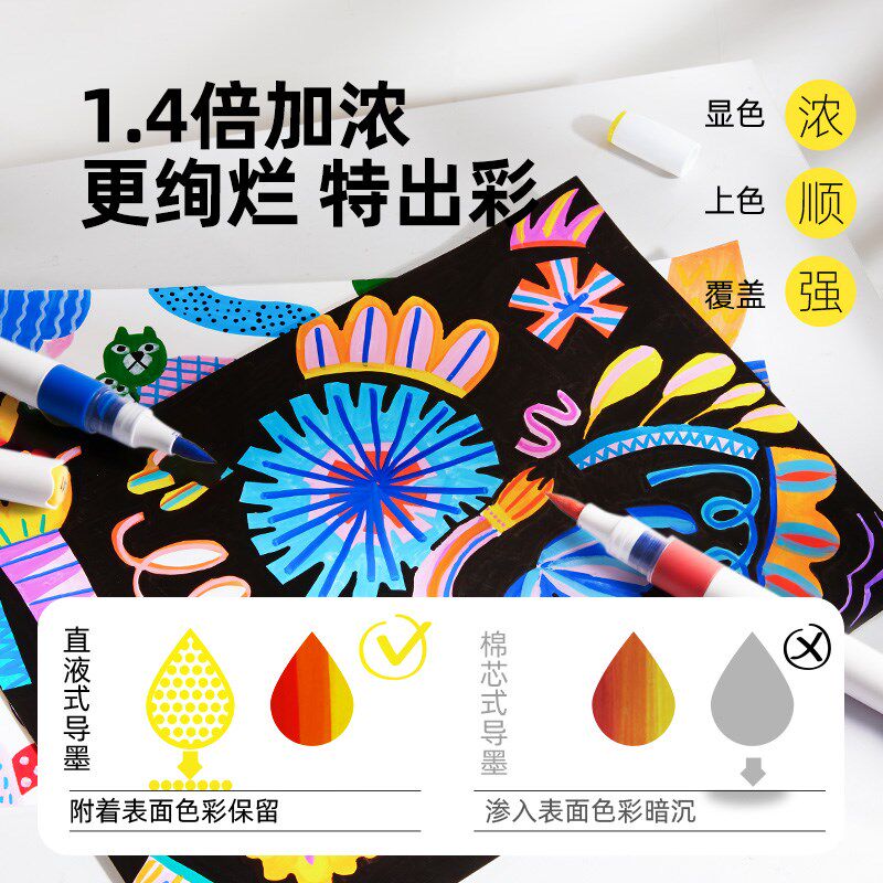 美乐童年直液式丙烯马克笔不透色可叠色儿童软头彩笔画笔新年礼物