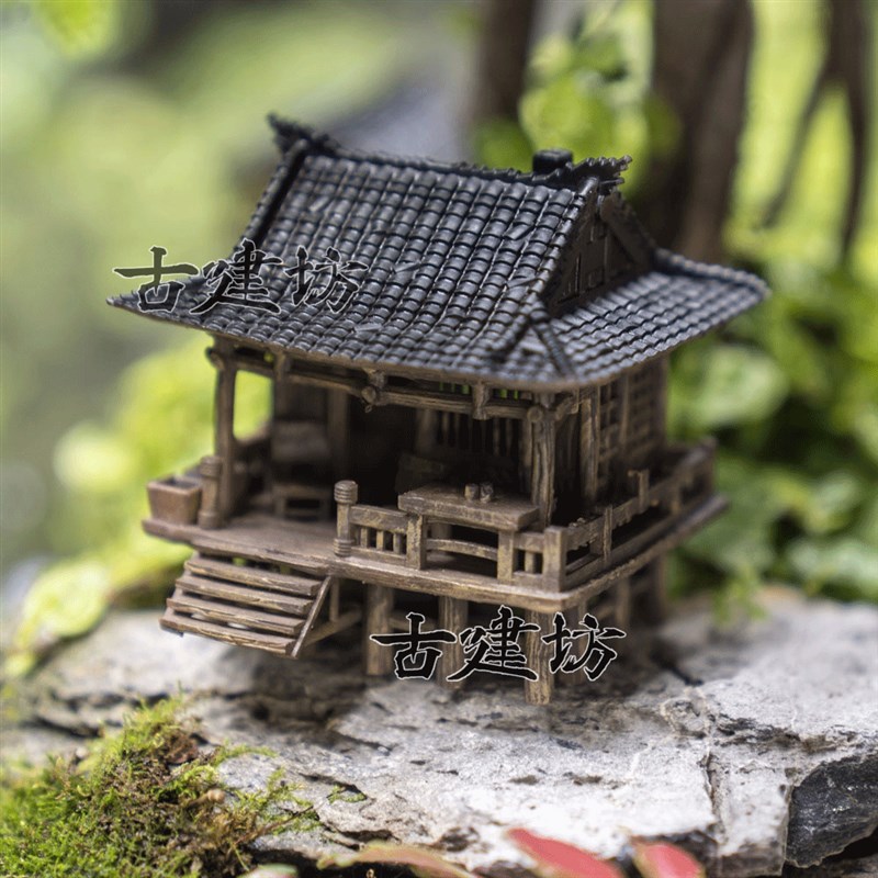 古建坊鱼缸造景微景观盆景假山古风建筑凉亭3D打印树脂摆件模型中