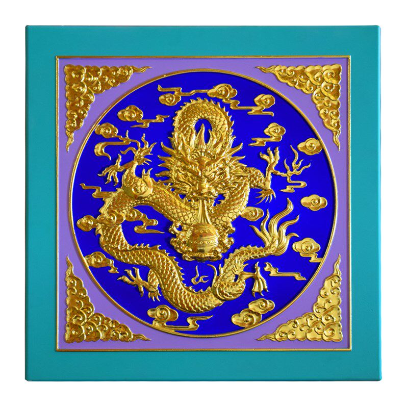 中式古建盘龙铝合金吊顶寺庙佛堂彩绘棚顶装修浮雕天花板吊顶材料