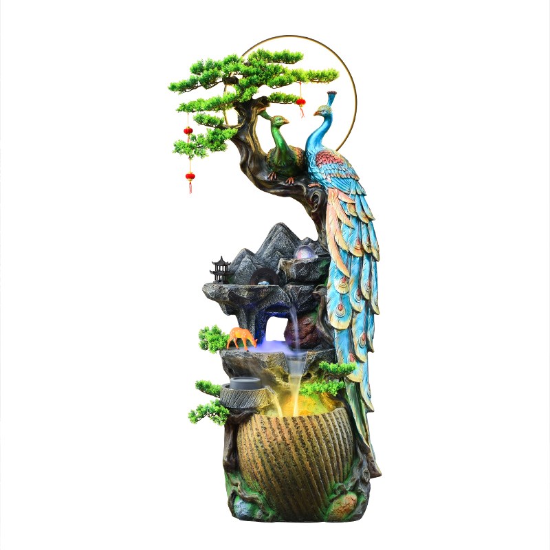 孔雀流水摆件落地喷泉循环水客厅招财假山装饰景观风水轮开业礼物