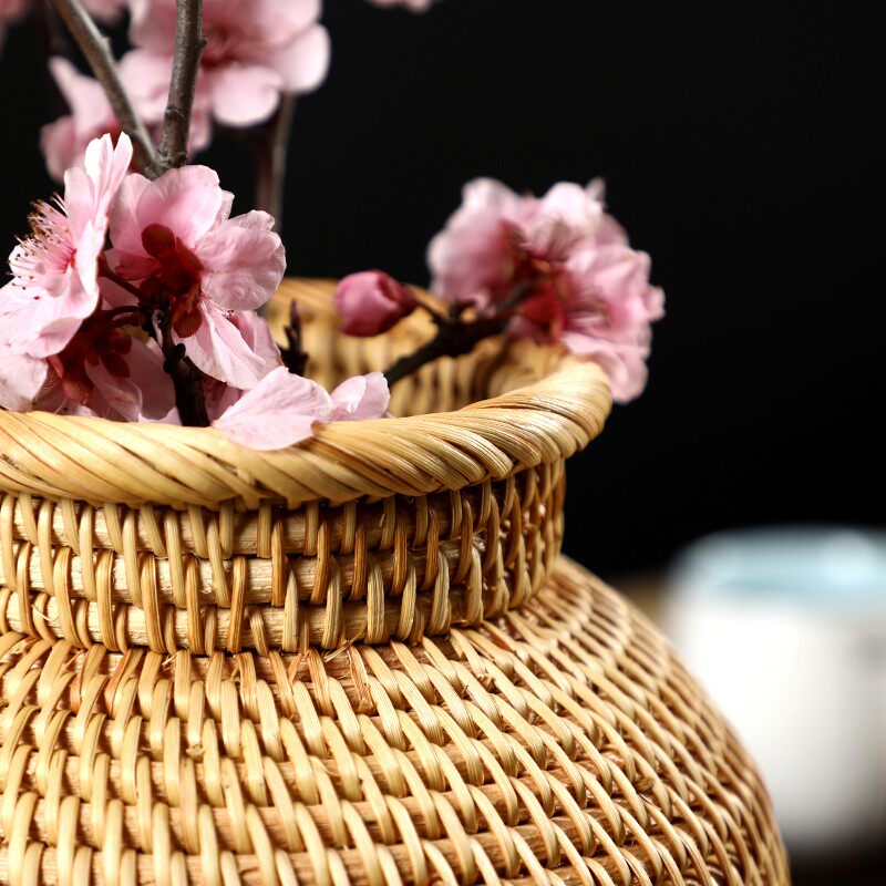 手工越南藤编花瓶插花器家居客厅桌面干花北欧装饰花篮简约清新风