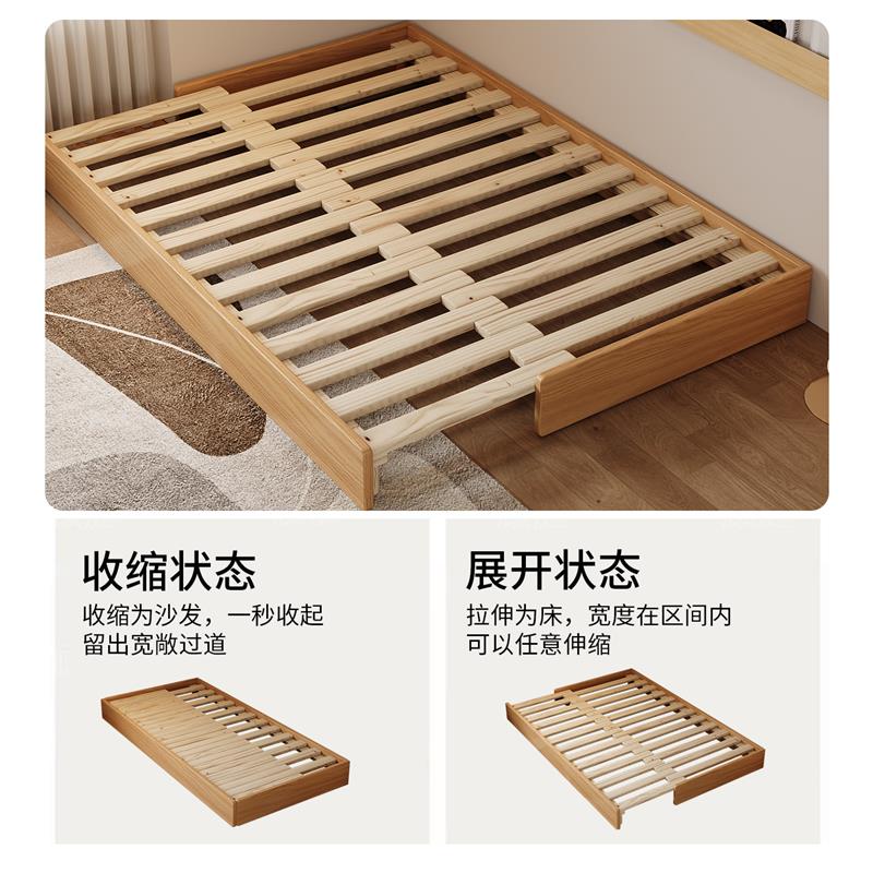 实木排骨架床板简约原木可抽拉床架小户型卧室地台床