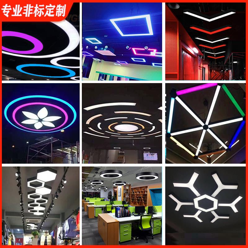 led办公室异形吊灯简约六边形健身房造型灯商场店铺装饰灯创意灯