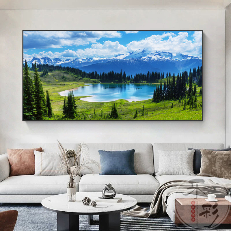 山水瀑布流水金山挂画客厅装饰画企业办公室风水画风景画挂墙壁画