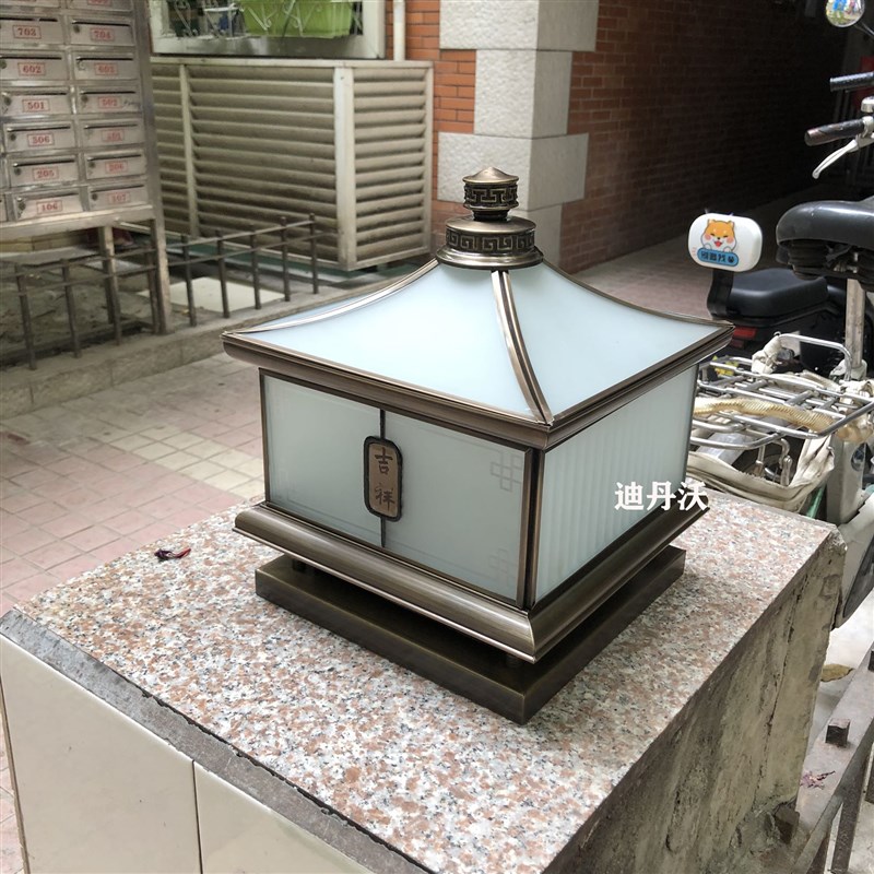 全铜柱灯纯铜太阳能柱子灯室外防水围墙灯别墅大门口柱头灯景观灯