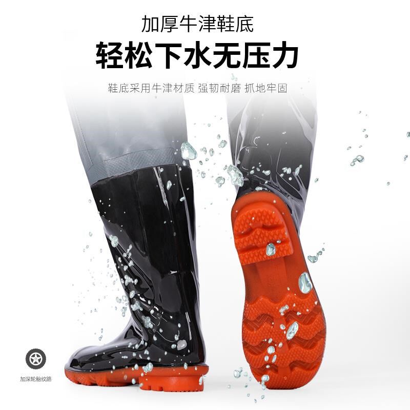 连体雨衣全身带鞋超轻加厚齐腰下水裤水库皮叉防水衣服雨裤带雨鞋