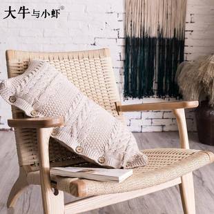 靠枕 织m可拆洗针抱枕套沙发椅办长方形靠垫长F76H5SS5方座形软装
