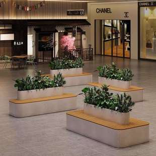 户外花箱坐凳组合座椅铁艺花槽种植箱商业外摆围栏花坛休息椅