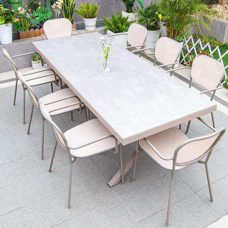 户外桌椅庭院休闲圆桌餐桌阳台露天防雨防晒岩板桌子咖啡椅子组合