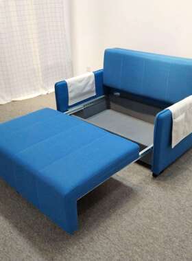 现代简约蓝色可拆洗棉麻小户型客厅卧室可储物多功能双人沙发床
