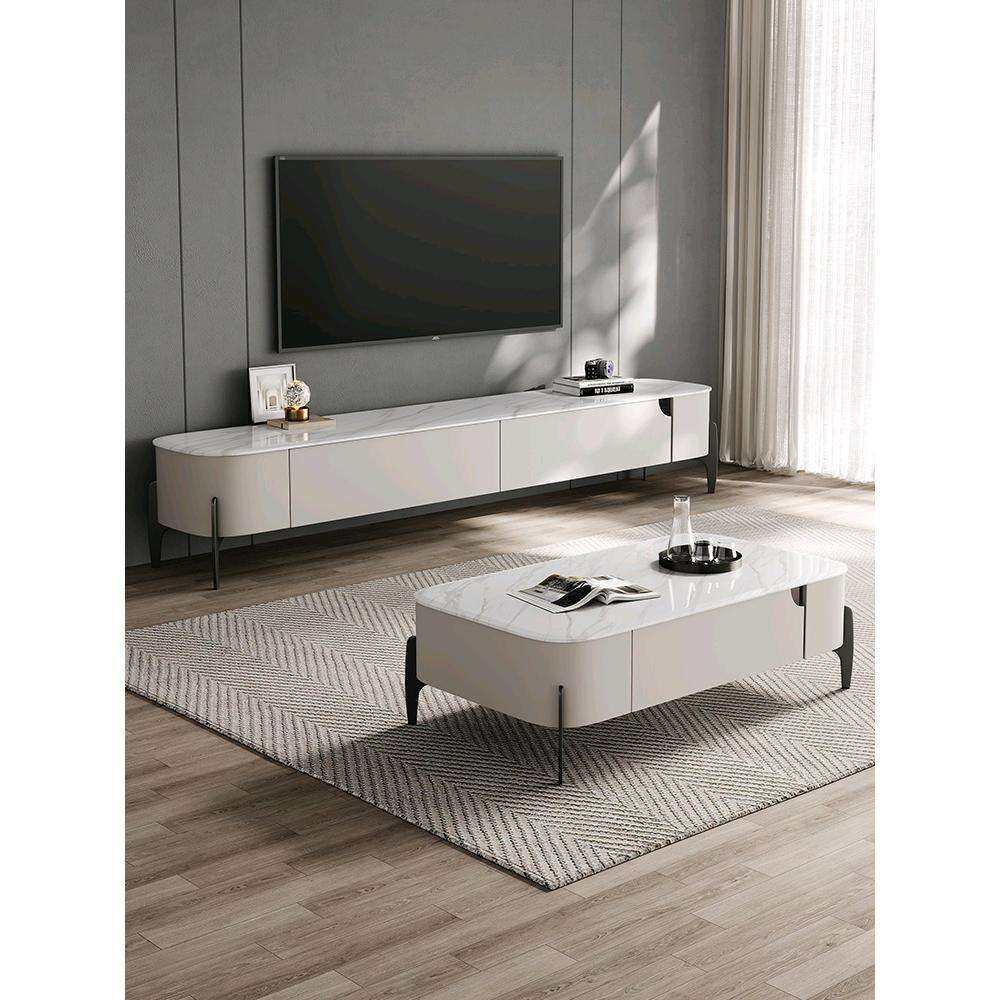 意式极简微晶石茶几电视柜组合简约现代客厅家用轻奢高脚茶几地柜