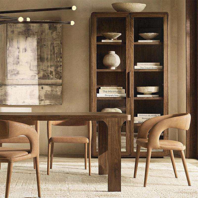 RH美式乡村实木书柜玻璃客厅家用储物柜白橡木书房书橱酒柜两门