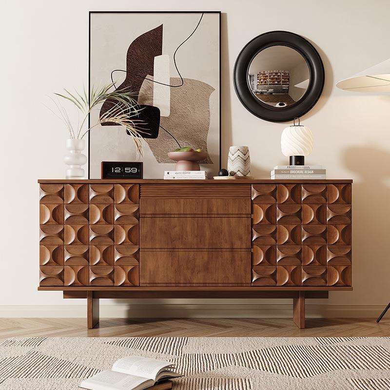 中古风实木餐边柜客厅原木靠墙一体储物柜轻奢风设计师收纳玄关柜