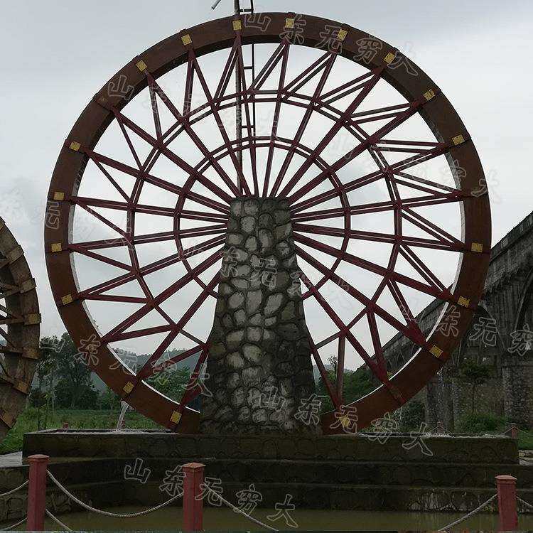 农庄湿地公园防腐木电动景观筒车 仿古体验式脚踏水车落地摆件