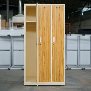 冷轧钢双门衣柜三门铁皮储物柜木纹转印学生宿舍员工卧室家用衣箱