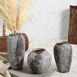 饰品 姹疾风花瓶复古旧雪粗陶花瓶摆件客厅干花陶瓷花瓶现代家居装