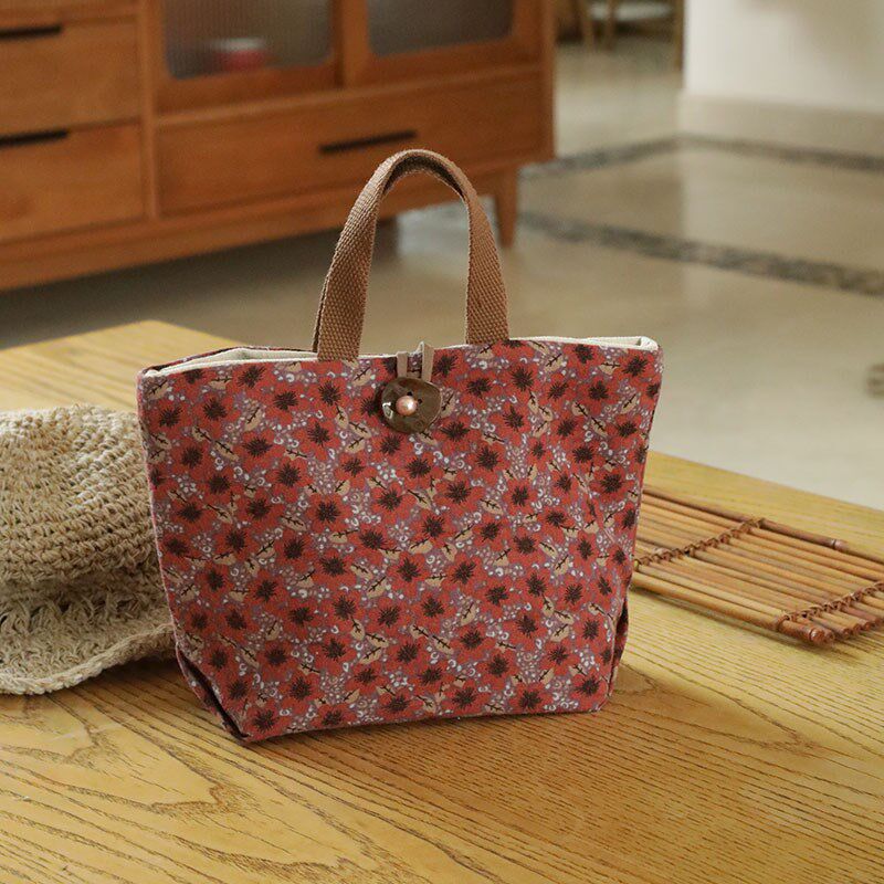 庸庸文艺女士棉麻帆布包上班小手拎包小众手提印花日系简约复古包