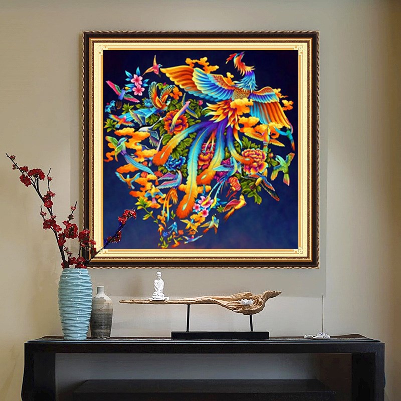 百鸟朝凤图2025新款简s单5D钻石画满钻点贴钻十字绣客厅餐厅砖石