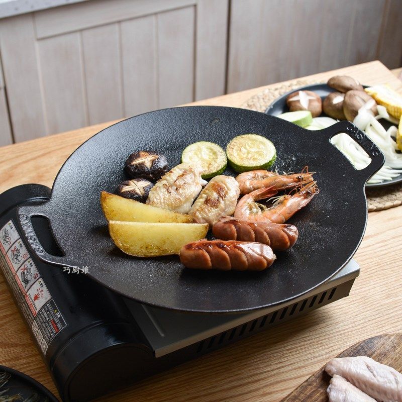 韩式烧烤盘户外烤肉盘野外露营烙饼煎盘不粘锅圆盘铁板烧烤平底锅,厨房/烹饪用具,烧烤盘,淘宝优惠券,粉丝福利购,淘宝优惠卷