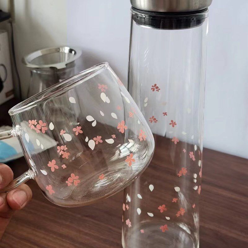大容量冷水壶家用泡茶壶创意高硼硅玻璃直身不锈钢盖子凉水壶
