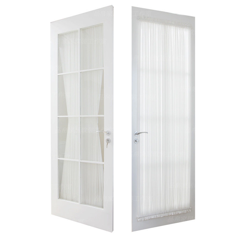 免打孔易安装绷纱帘杆网s红玻璃门帘魔术贴内开遮光法式客厅窗帘