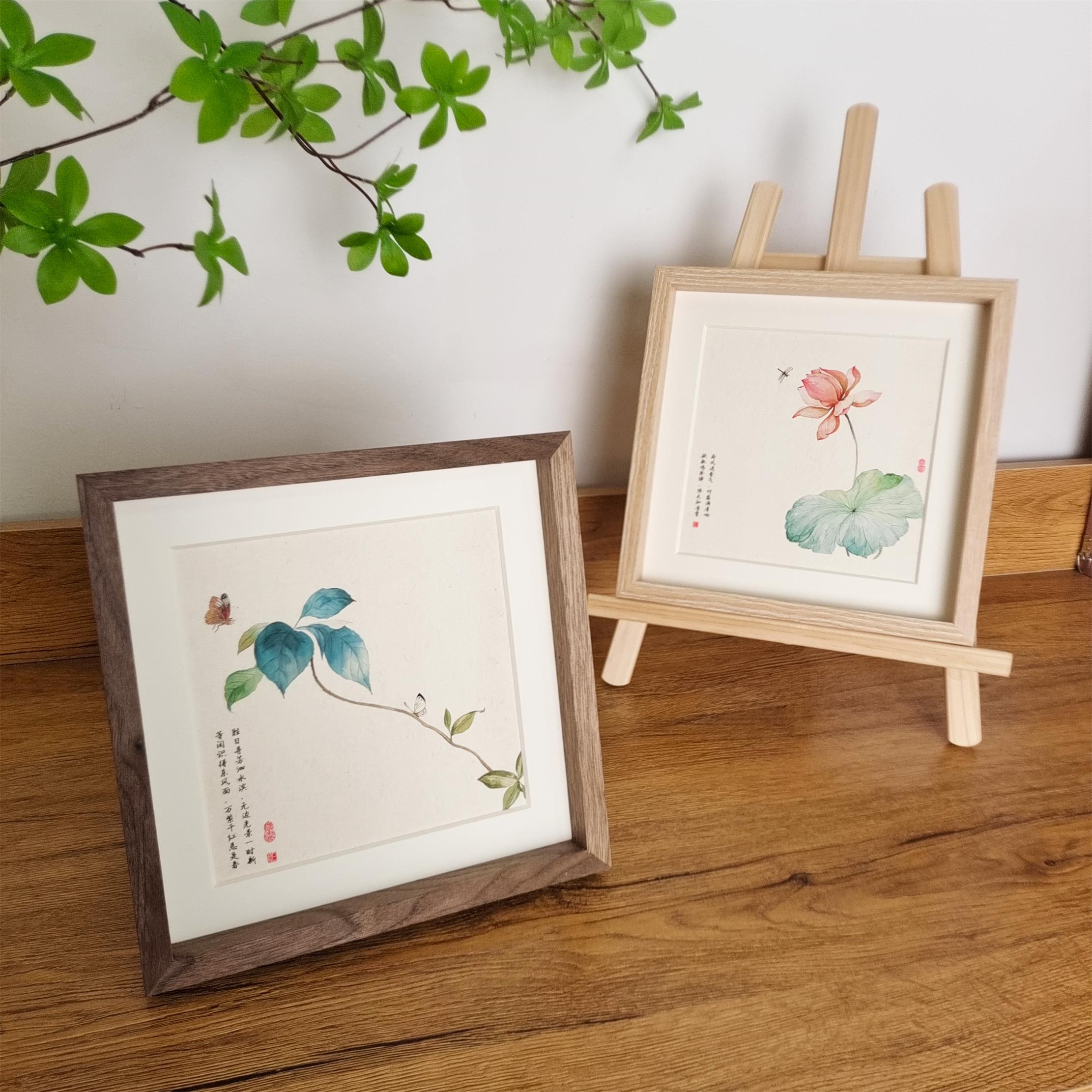 简约中式复古水墨植物花卉名家诗词摆台画斗柜玄关摆件装饰画定制图片