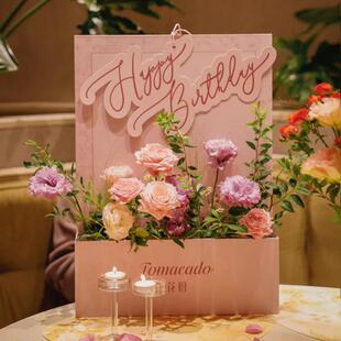 网红花厨生日迎宾牌宴会节日场景布置装饰生日快乐桌面立牌定制