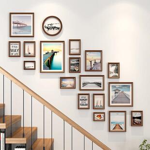 实木楼梯照片墙装饰创意相框挂墙组合墙上免打孔墙面网红相簿相片