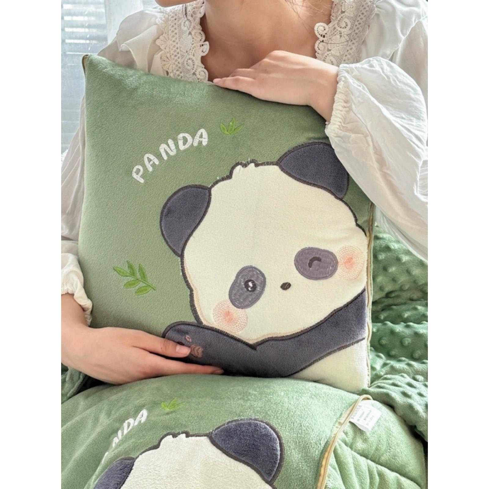 可爱熊猫加厚豆豆绒抱枕被子两用办公室午睡枕头二合一汽车上靠垫
