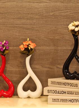 现代创意家居装饰品客厅电视柜小摆件陶瓷花插花瓶新房结婚礼品物