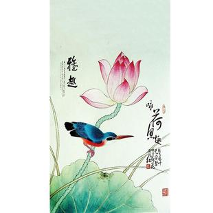 新款 定制中国风棉麻门帘卧室客厅玄关隔断帘荷花家用布艺半帘中式