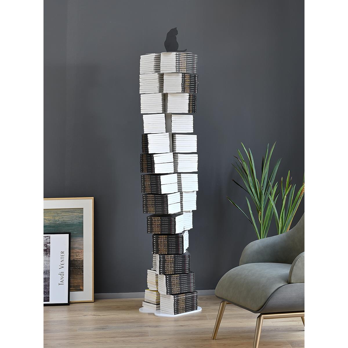 意式轻奢不锈钢旋转书架落地置物架客厅螺旋隐形个性创意艺术书柜