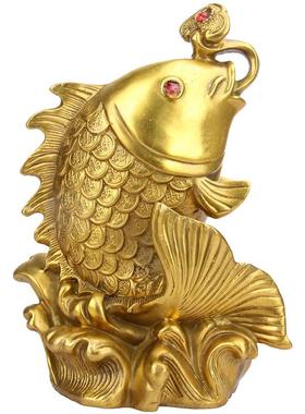 百财如意鱼铜鲤鱼摆件铜鱼摆件 铜聚宝盆鱼 铜鱼龙门摆件年年有鱼