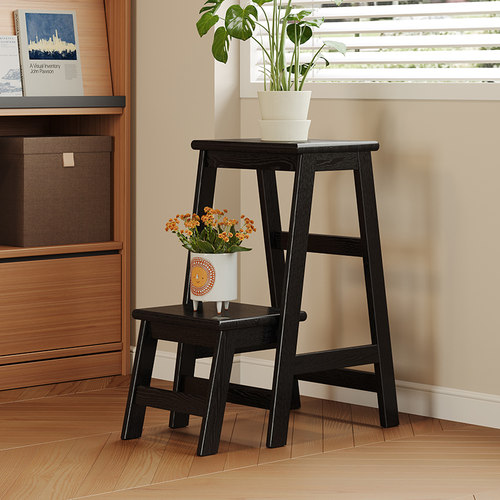 创意家用实木梯凳客厅卧室书房新中式加厚加粗多功能折叠梯凳成人