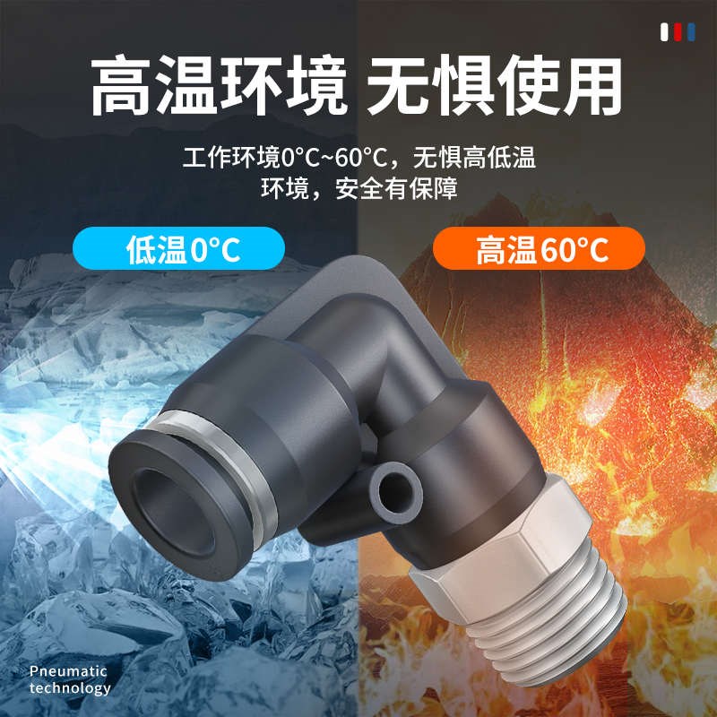 50个装气管快速接头快插接头直角螺纹弯头PLC8-02/4-M5/6-01/10-0