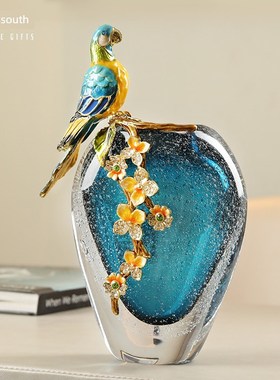 鹦鹉珐琅花瓶花瓶网红法国高端花水Q玫瑰桌饰客厅插花