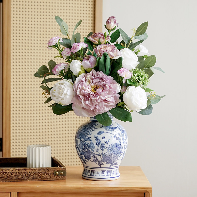 野岛牡丹仿真花束客厅干花假花摆件餐桌玄关绢花装饰塑料花艺摆设