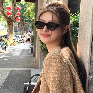 山姆优选偏光复古猫眼墨镜防紫外线女高级感方圆脸窄框太阳眼镜登