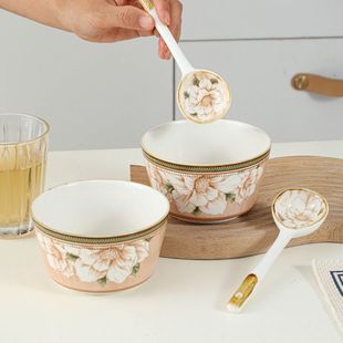 山姆优选轻奢风山茶花米饭碗.英寸家用陶瓷碗釉下彩防烫防滑饭碗